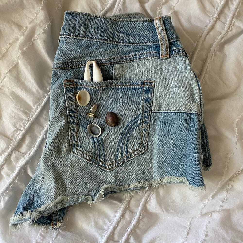 patchwork jean shorts